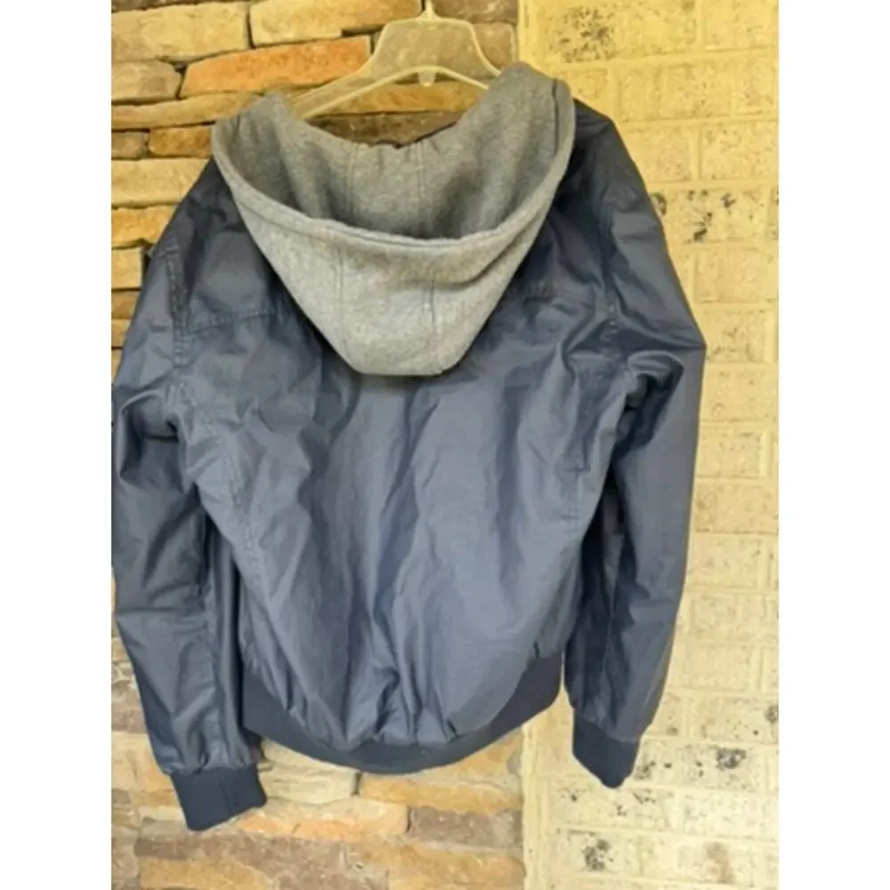 Guess Jacket Mens Large Navy/Gray Hooded Zip Bomber Lightweight Casual